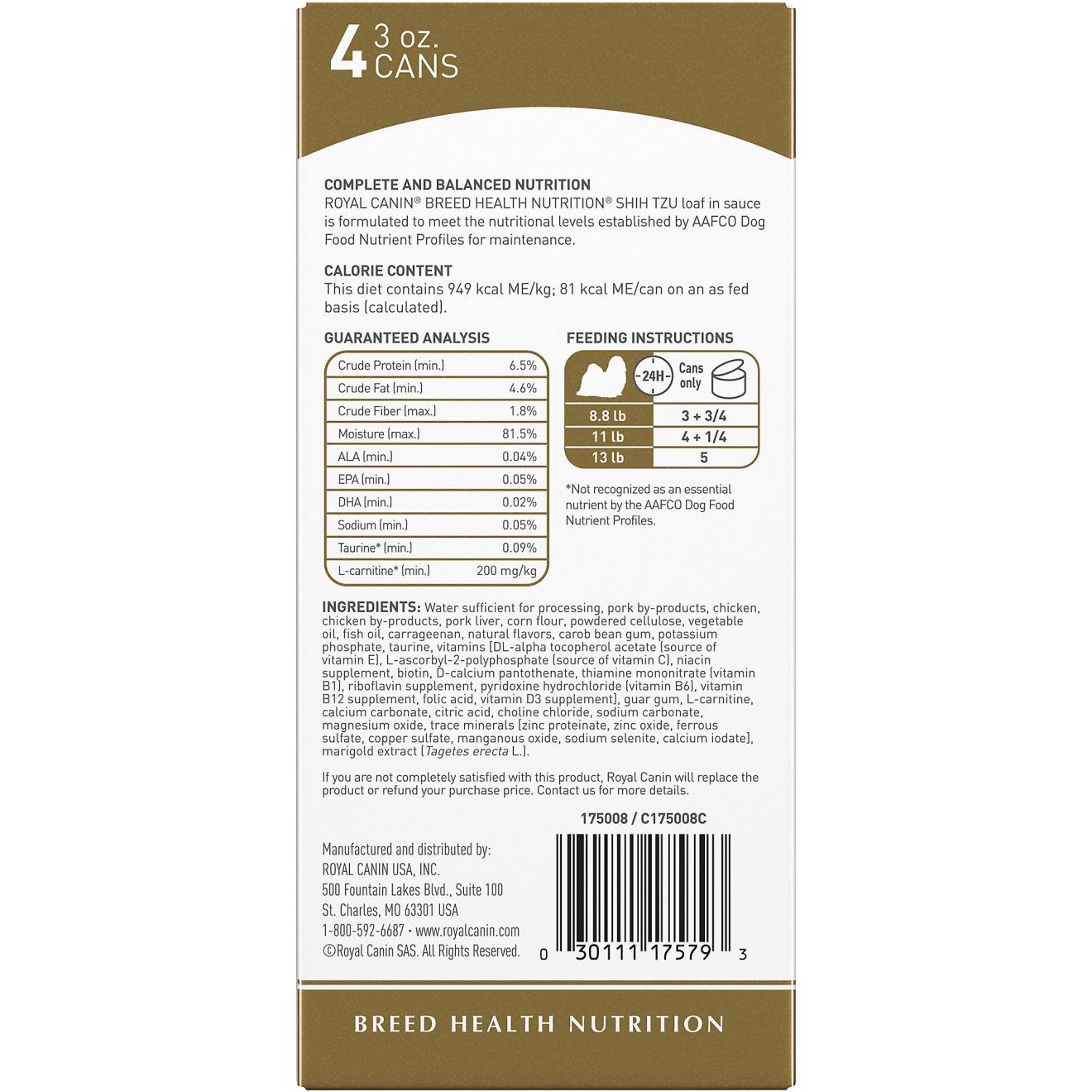 Royal Canin Shih Tzu Loaf In Sauce Wet Dog Food 4 x 85g | HEVFI2650